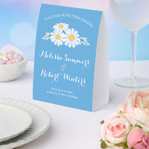 Elegant Floral White Daisies Wedding Blue