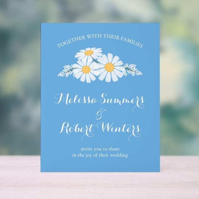 Elegant Floral White Daisies Wedding Blue Acrylic Sign (Neutral)