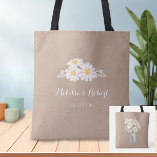 Elegant Floral White Daisies Wedding Favour Tote Bag
