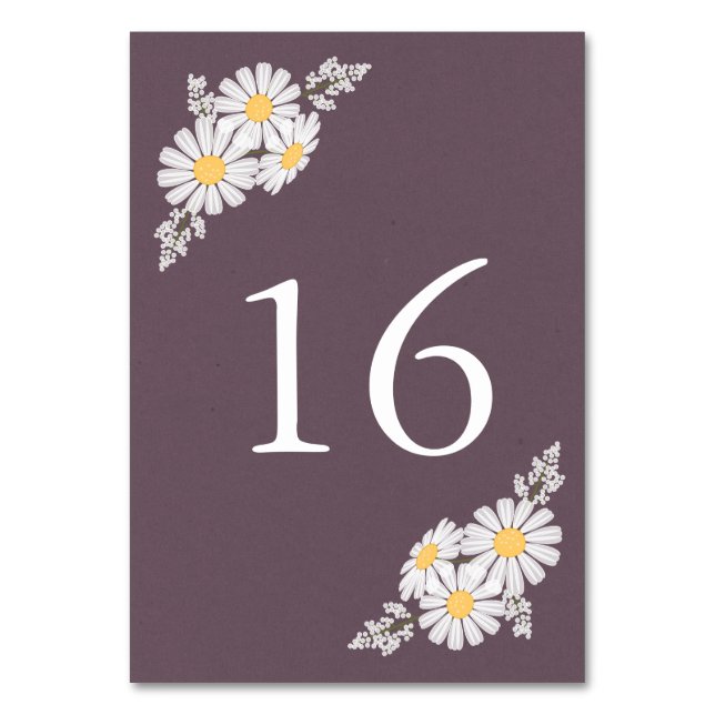 Elegant Floral White Daisies Wedding Table Number (Front)