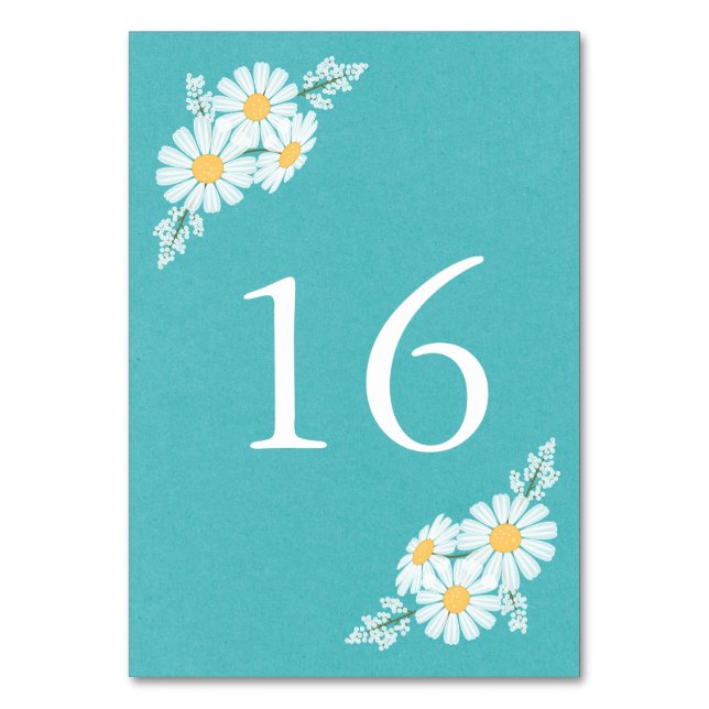 Elegant Floral White Daisies Wedding Table Number (Front)