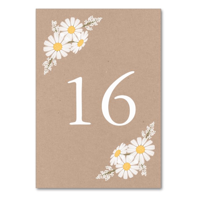 Elegant Floral White Daisies Wedding Table Number (Front)