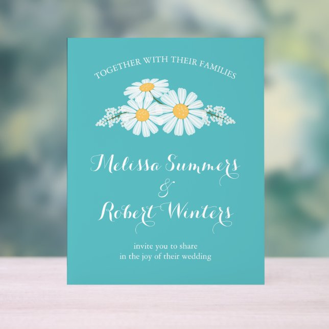 Elegant Floral White Daisies Wedding Teal Acrylic Sign (Neutral)