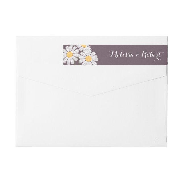 Elegant Floral White Daisies Wedding Wrap Around Label (Back)