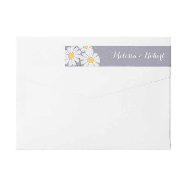 Elegant Floral White Daisies Wedding Wrap Around Label (Back)
