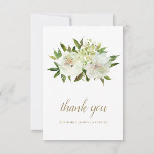 Elegant Floral White Ivory Gold Funeral Sympathy Thank You Card