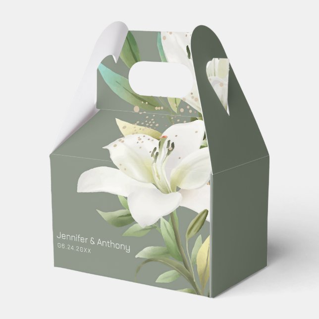 Elegant Floral White Lilies  Favour Box (Front Side)