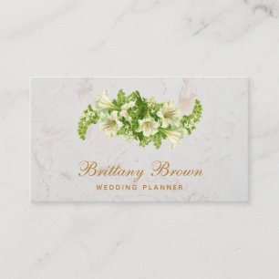 Elegant Floral White Lilies Marble Calligraphy Business Card