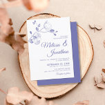 Elegant floral white periwinkle orchids wedding invitation<br><div class="desc">Create the perfect Wedding suite with this classy and simple wedding invitation featuring a beautiful and delicate periwinkle purple orchids line drawing design at the top, over an elegant minimalist plain white background. Easily edit the template fields to add the bride and groom names in a classy purple calligraphy font,...</div>