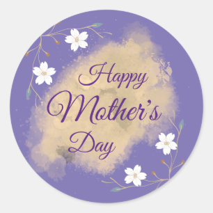 Elegant floral white purple happy mother's day classic round sticker