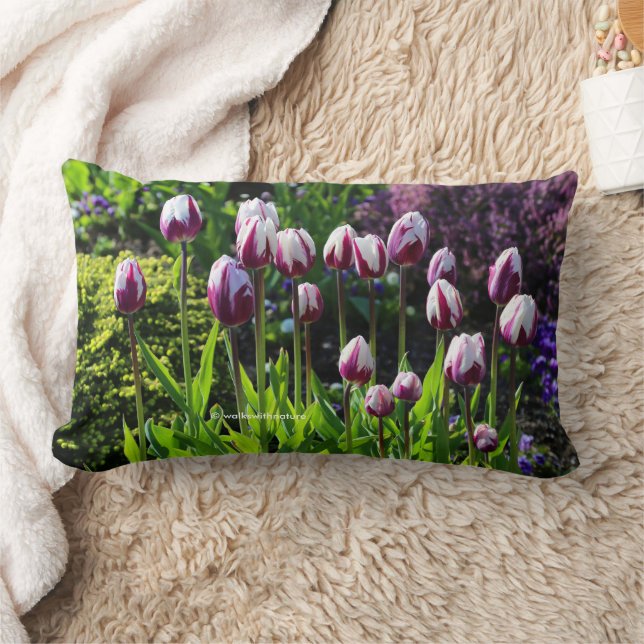 Elegant Floral White Purple Tulips Lumbar Cushion (Blanket)