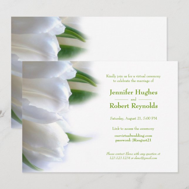 Elegant Floral White Virtual Wedding Invitation (Front/Back)