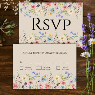 Elegant  Floral Wildflower Beige Wedding RSVP  Card