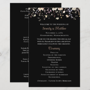 Elegant Floral Wildflower Black Wedding Program