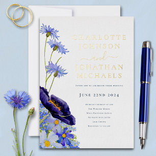 Elegant Floral Wildflower Blue and Gold
