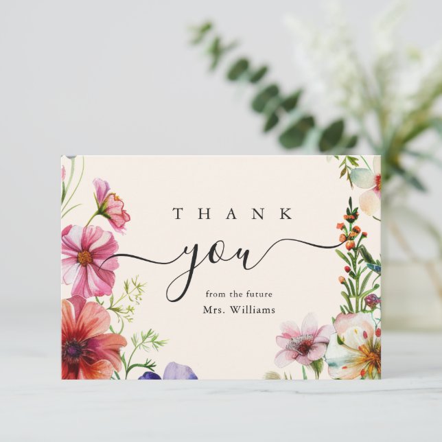 Elegant Floral Wildflower Bridal Shower Thank You Card (Standing Front)