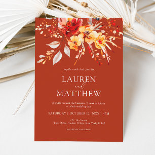 Elegant Floral Wildflower Rust Orange Fall Wedding Invitation