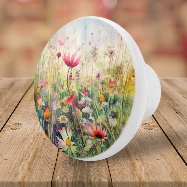 Elegant Floral Wildflower Watercolor Botanical Ceramic Knob (Creator Uploaded)
