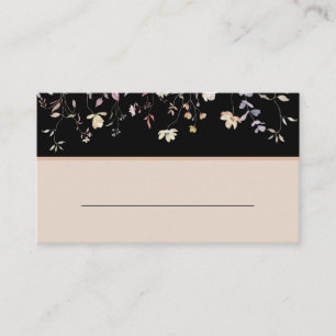 Elegant Floral Wildflowers Black Boho Wedding Place Card