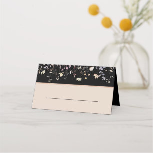 Elegant Floral Wildflowers Black Boho Wedding Place Card
