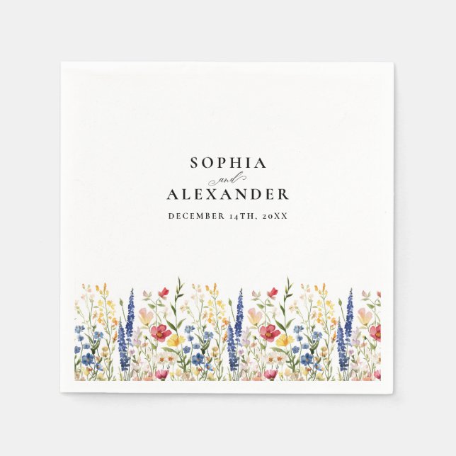 Elegant Floral Wildflowers Bloom Wedding Napkins (Front)