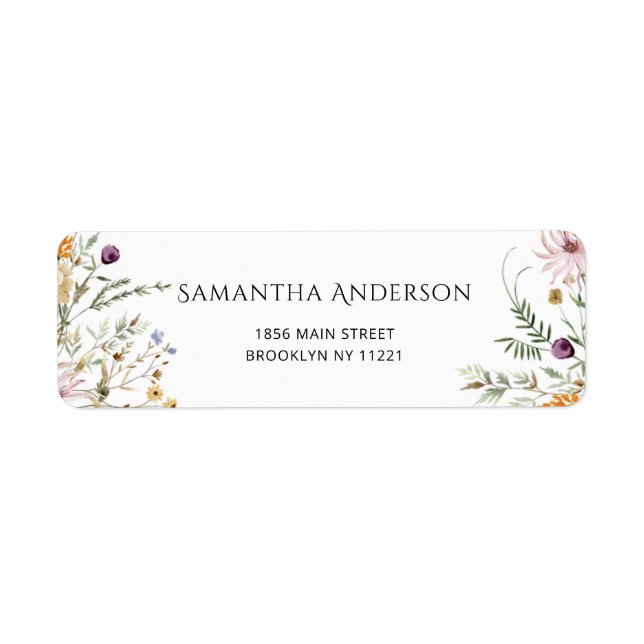 Elegant Floral Wildflowers Return Address Label (Front)