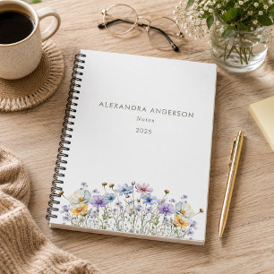 Elegant Floral Wildflowers Watercolor Notebook