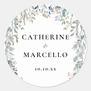 Elegant Floral Wildflowers Wedding Classic Round Sticker