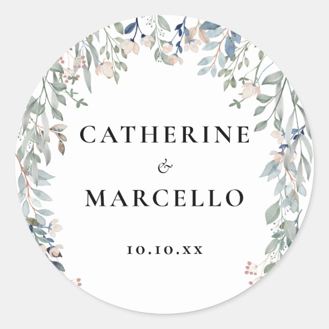 Elegant Floral Wildflowers Wedding Classic Round Sticker (Front)