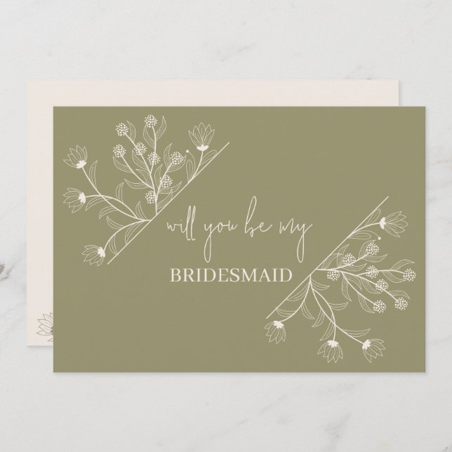 Elegant Floral "Will to be my Bridesmaid" proposal Invitation (Front/Back)