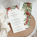 Elegant Floral Winter Christmas Wedding Menu<br><div class="desc">Elegant Floral Winter Christmas Wedding Menu features elegant red and green watercolor greenery of holly and berries.</div>