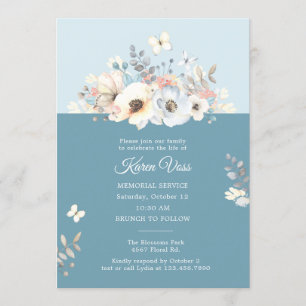 Elegant Floral with Butterflies Death Anniversary Invitation