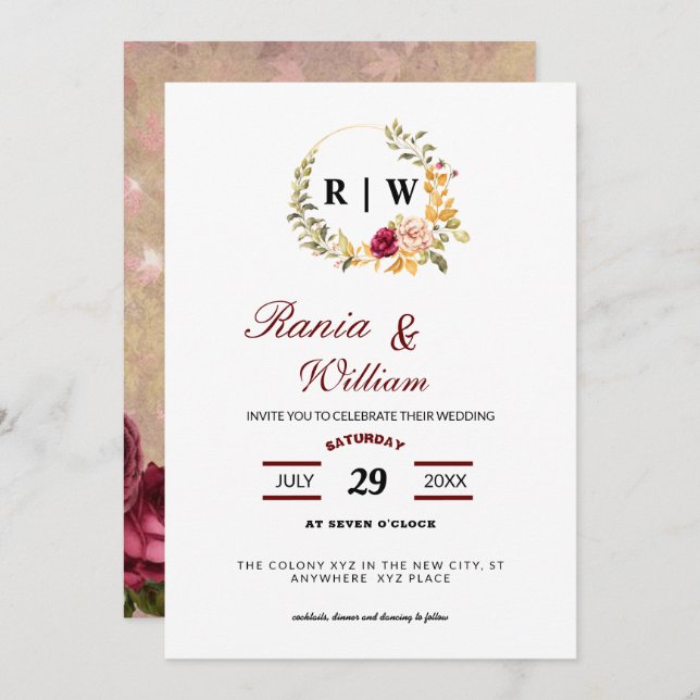 Elegant floral with Calligraphic text Invitation (Front/Back)
