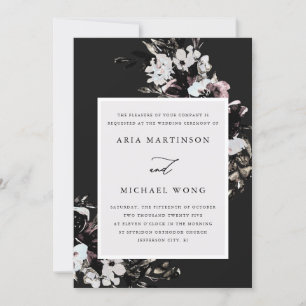Elegant Floral with Dramatic Black Leaves Wedding Invitation