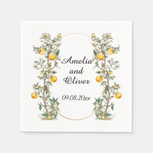 Elegant Floral with Lemons Wedding Napkin