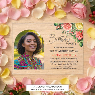 Elegant Floral with Photo 22nd Birthday Party Acrylic Invitations
