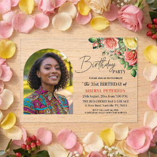 Elegant Floral with Photo 31st Birthday Party  Acrylic Invitations