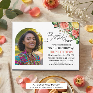Elegant Floral with Photo 31st Birthday Party Invitation