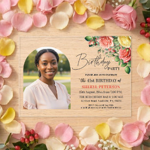 Elegant Floral with Photo 41st Birthday Party  Acrylic Invitations
