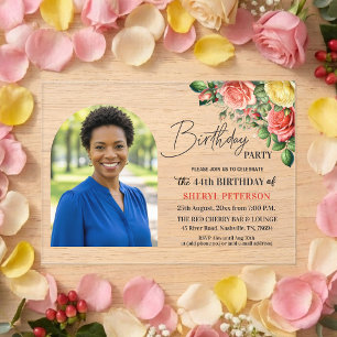 Elegant Floral with Photo 44th Birthday Party  Acrylic Invitations