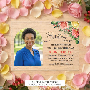 Elegant Floral with Photo 46th Birthday Party  Acrylic Invitations
