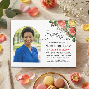 Elegant Floral with Photo 49th Birthday Party  Invitation