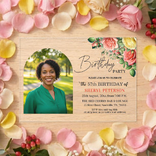 Elegant Floral with Photo 57th Birthday Party  Acrylic Invitations