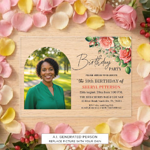 Elegant Floral with Photo 59th Birthday Party  Acrylic Invitations