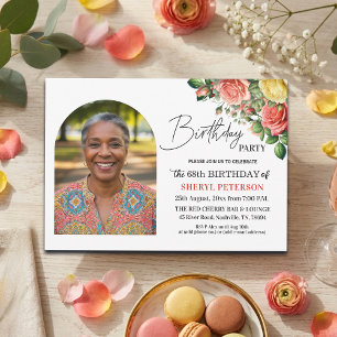 Elegant Floral with Photo 68th Birthday Party  Invitation