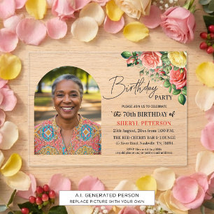 Elegant Floral with Photo 70th Birthday Party  Acrylic Invitations
