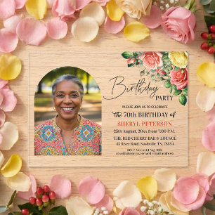Elegant Floral with Photo 70th Birthday Party  Acrylic Invitations