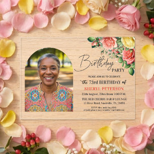 Elegant Floral with Photo 73rd Birthday Party  Acrylic Invitations