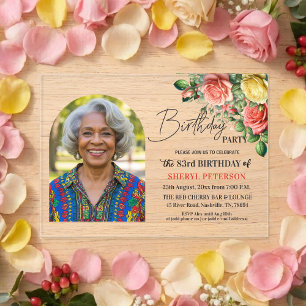 Elegant Floral with Photo 83rd Birthday Party Acrylic Invitations