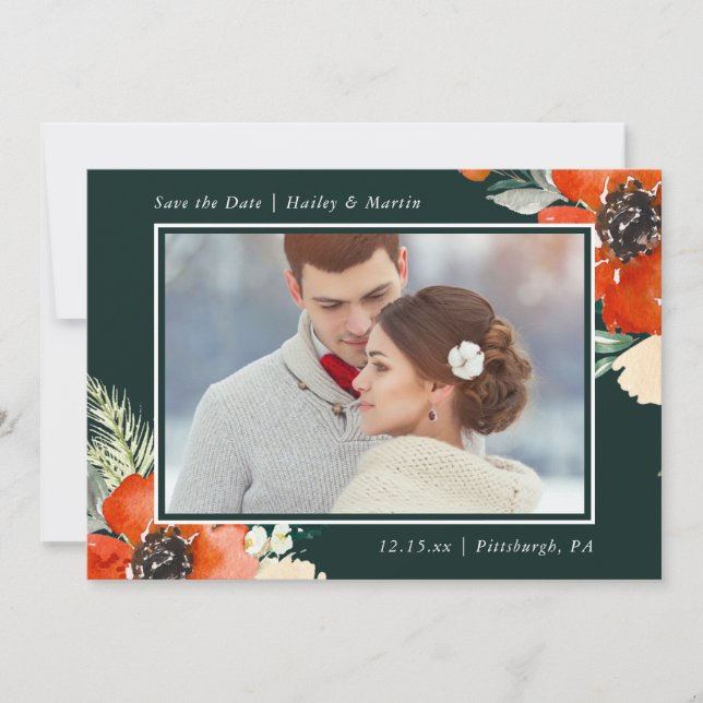 Elegant Floral with Photo Wedding Save the Date (Front)